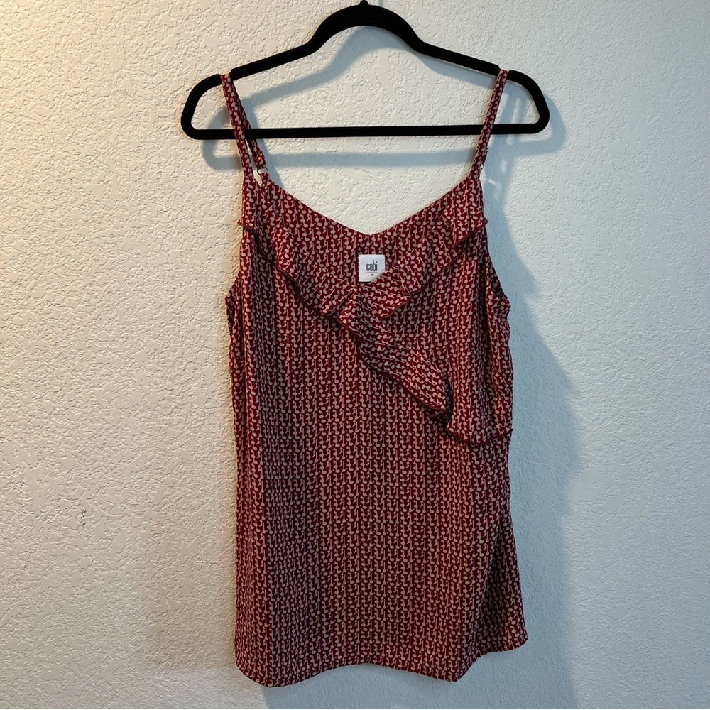 Women’s Cavi red patterned ruffle detail tank top blouse size medium M